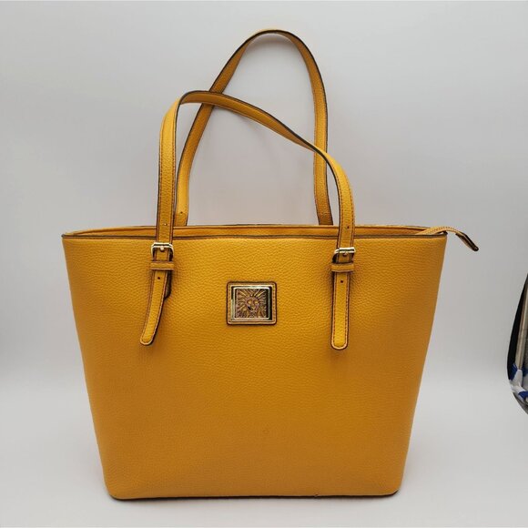 Anne Klein Faux Leather Mustard Yellow Tote Bag With Adjustable Straps & Zip Clo - Picture 1 of 16